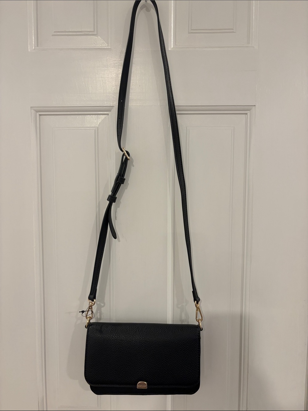 Nine West Black Pebbled Leather Crossbody with Gold Hardware
